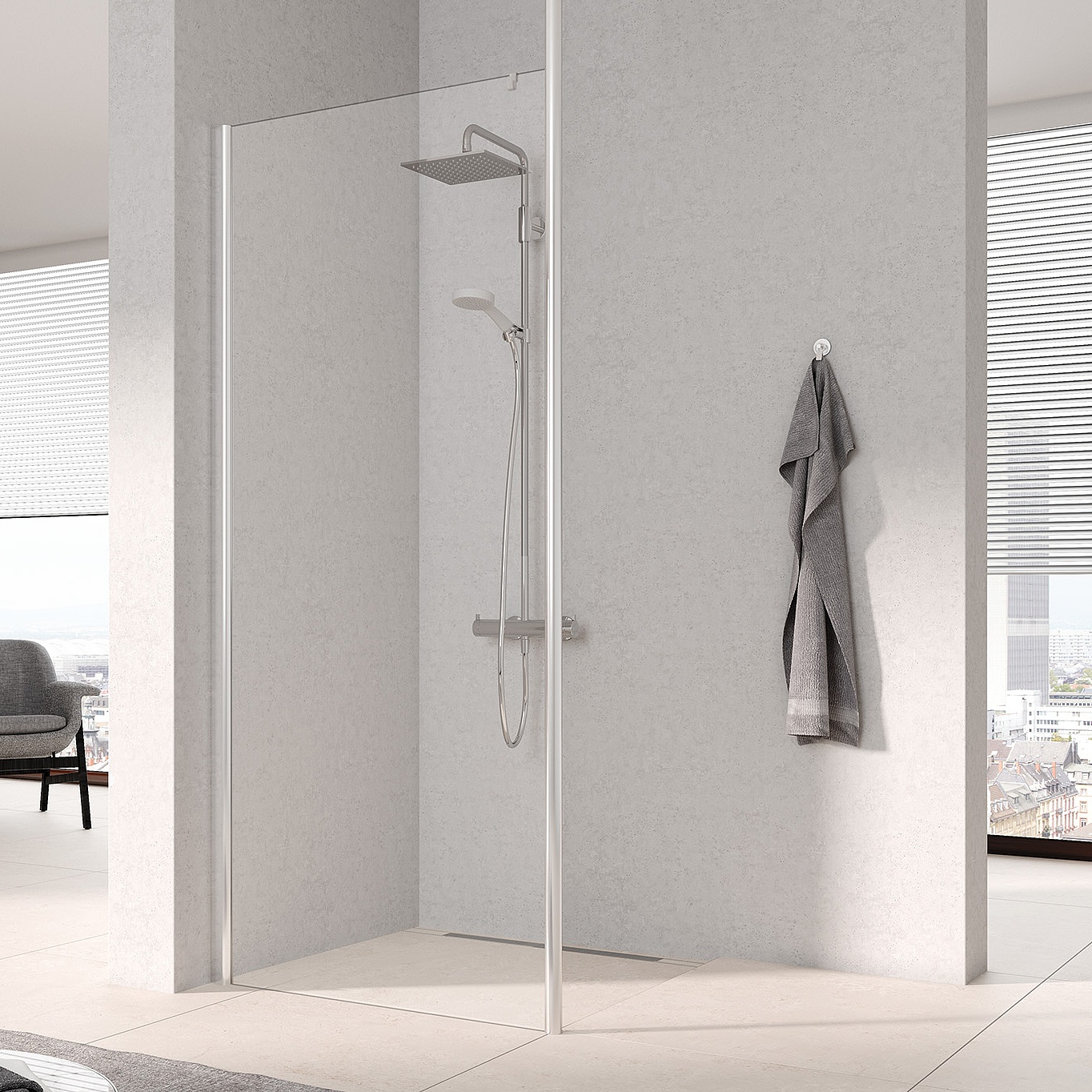 Paroi de douche à profilé Kermi avec PEGA WALK-IN Wall