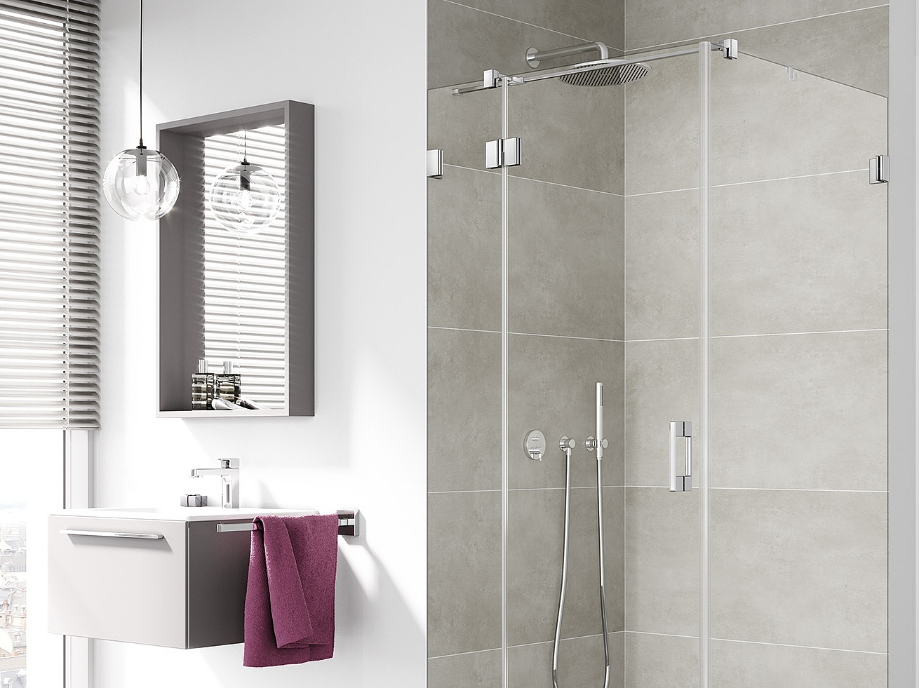 Kermi hinged shower enclosure, LIGA hinged door with fixed panel with wall hinge