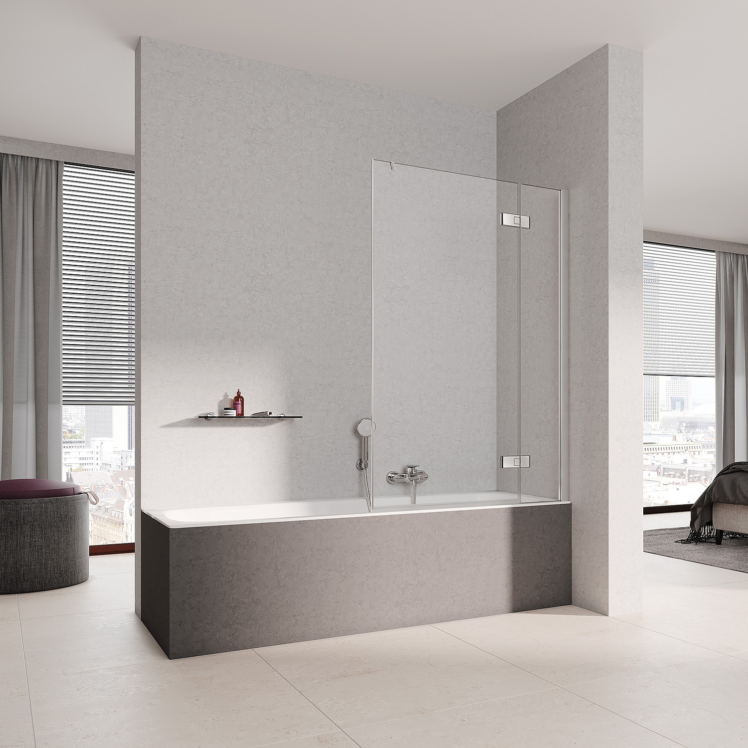 Kermi bath screen, MENA WALK-IN Wall with profile with fixed panel at an angle