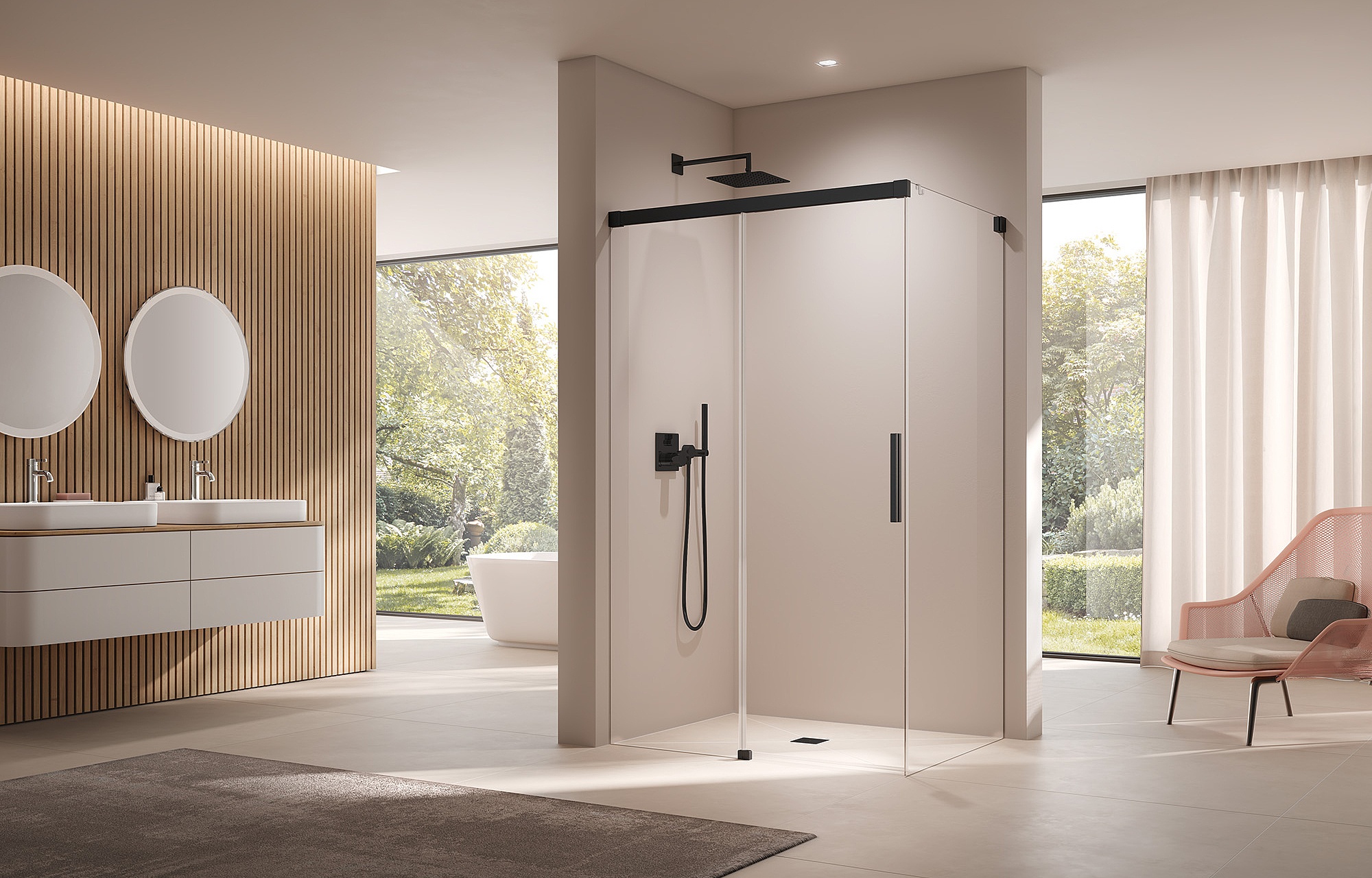 Kermi profile shower enclosure NICA off-floor two-part sliding door with fixed panel without wall profile