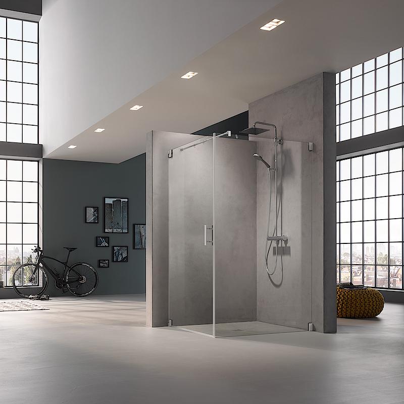 Kermi hinged shower enclosure, FILIA single panel hinged door and side wall