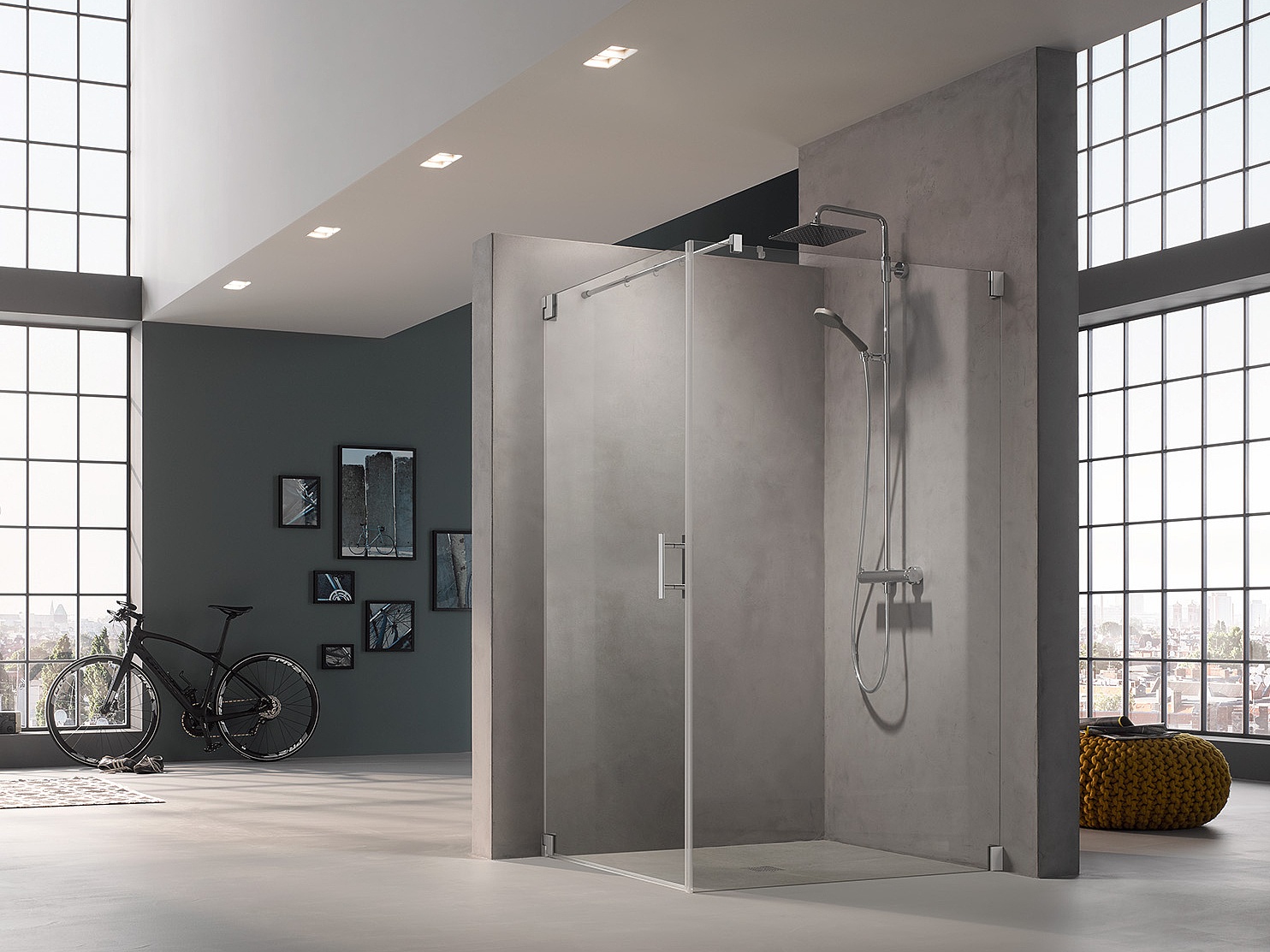 Kermi hinged shower enclosure, FILIA single panel hinged door and side wall