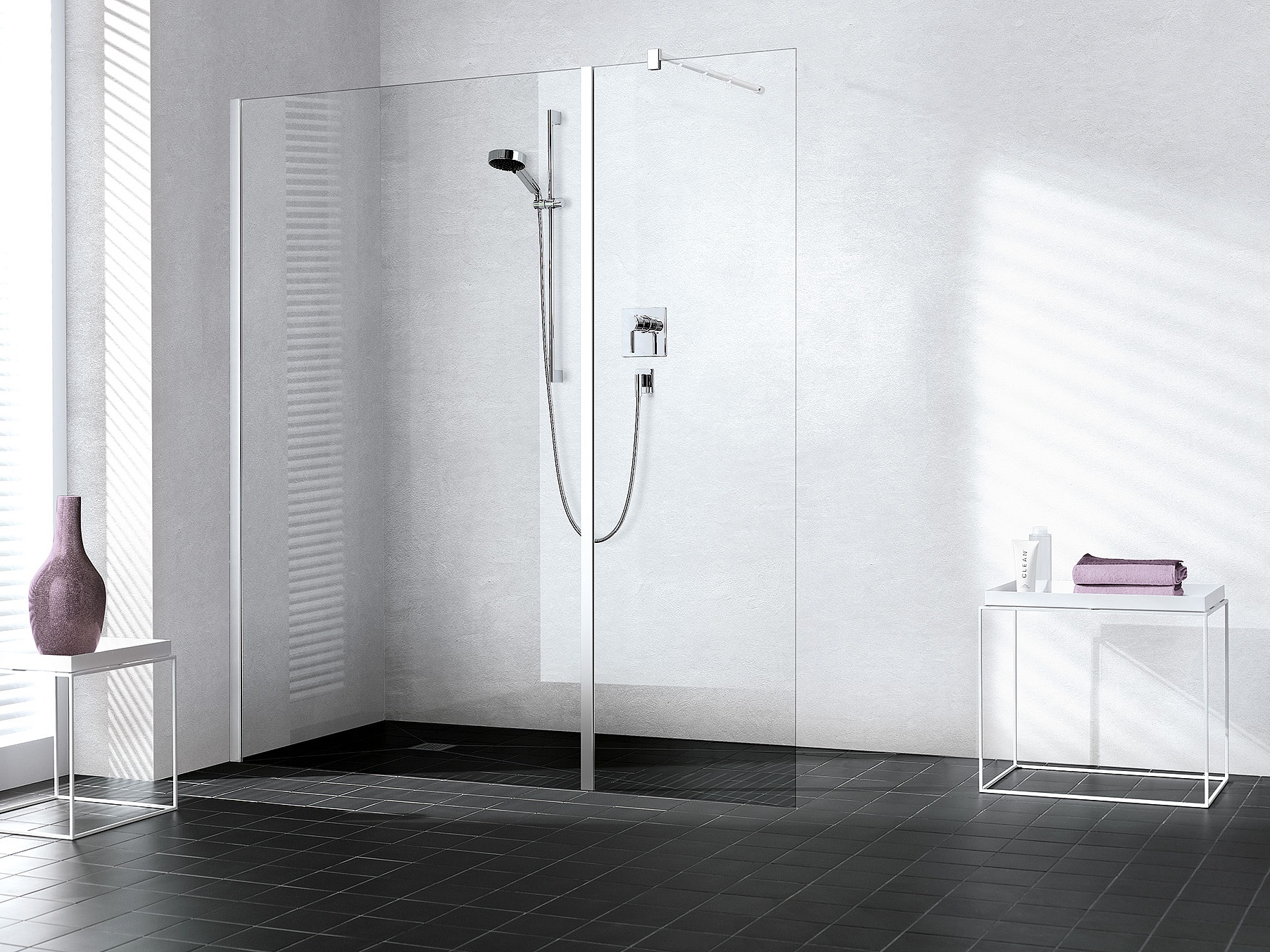 Paroi de douche Kermi Walk-In avec élément fixe WALK-IN XB en prolongement pour combinaison avec WALK-IN XB Wall