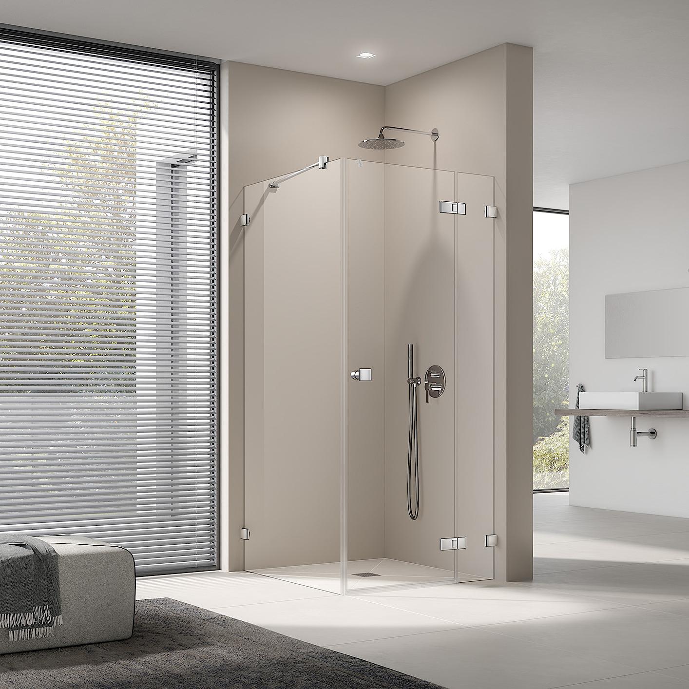 Kermi shower enclosure, MENA single panel hinged door with fixed panel with wall hinge