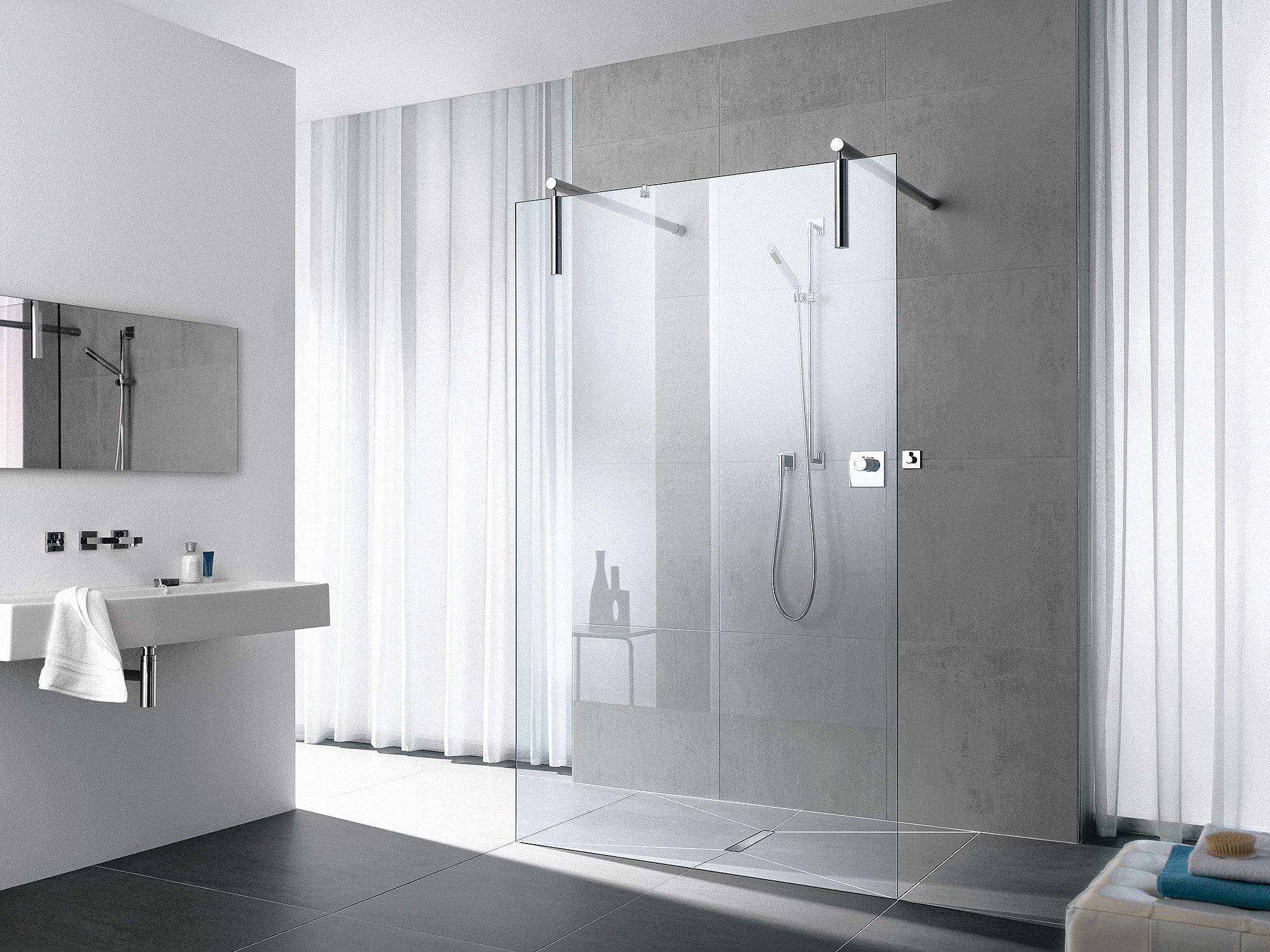 Paroi de douche Kermi Walk-In avec WALK-IN XS Free stabilisateur mur