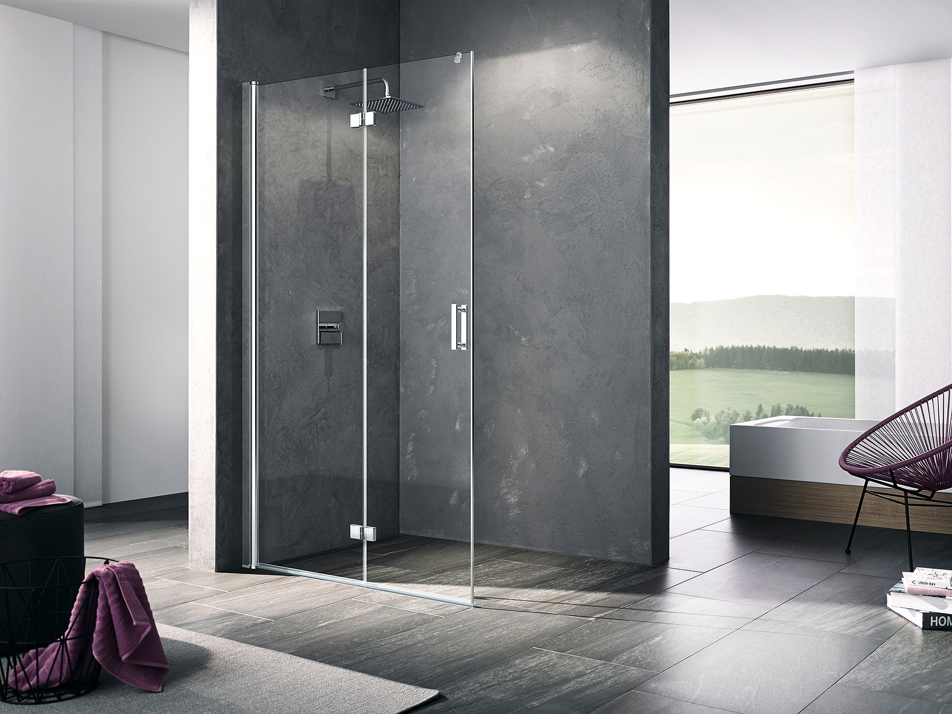 Paroi de douche Kermi avec porte pivotante repliable DIGA WALK-IN Wall