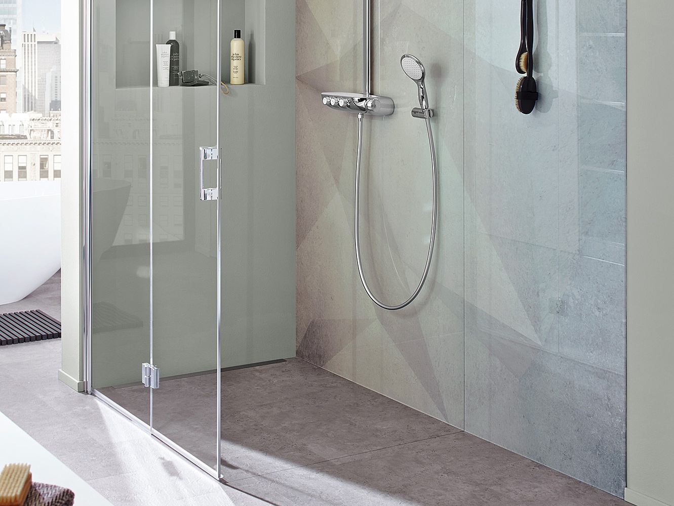 Kermi shower board, LINE with channel along wall