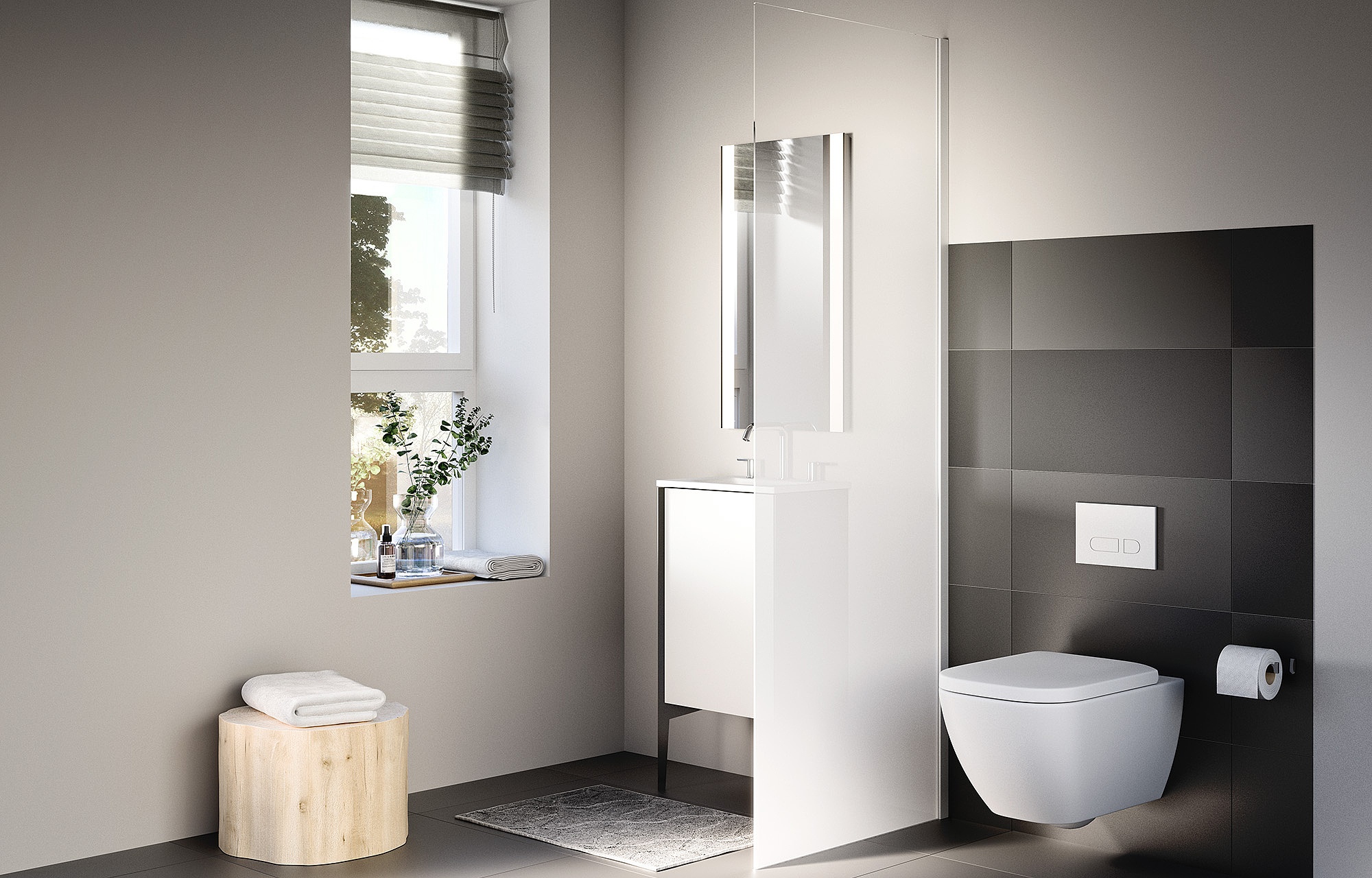 Paroi de douche Kermi Walk-In avec WALK-IN-XC Wall comme séparateur d’espace