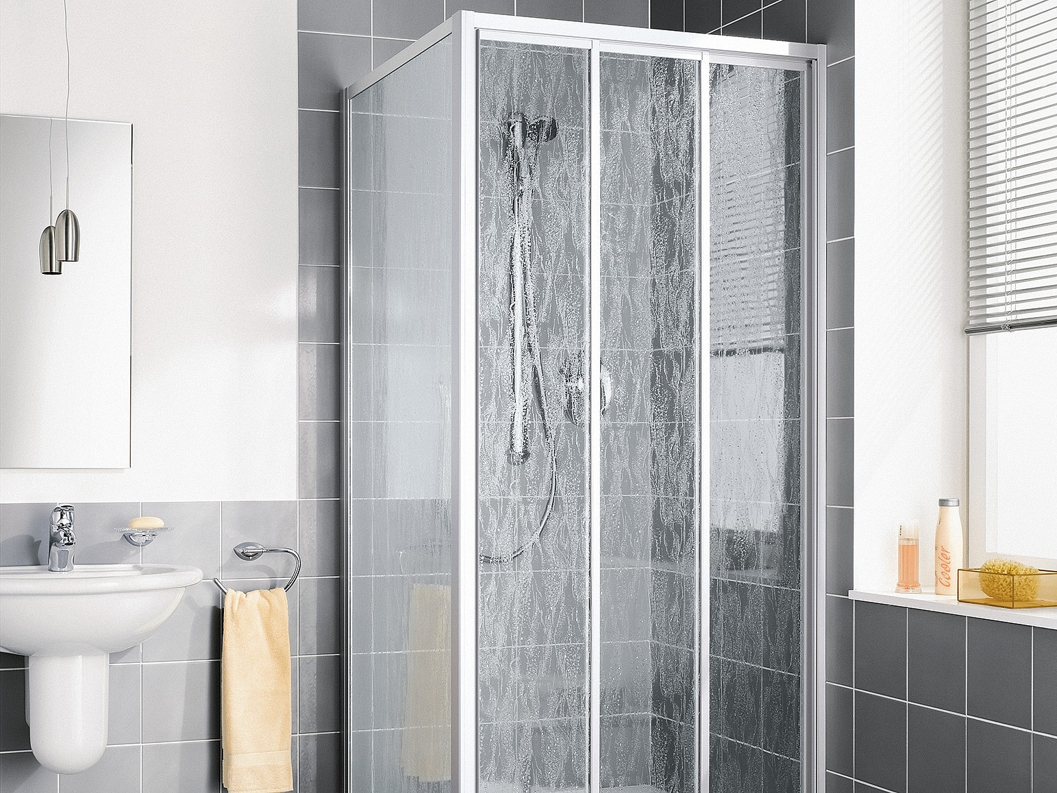 Kermi profile shower enclosure, NOVA 2000 three-part sliding door with fixed panel