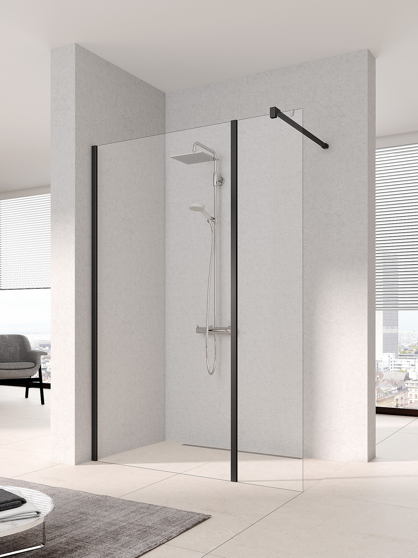 Paroi de douche Kermi Walk-In avec élément fixe WALK-IN XB en prolongement pour combinaison avec WALK-IN XB Wall