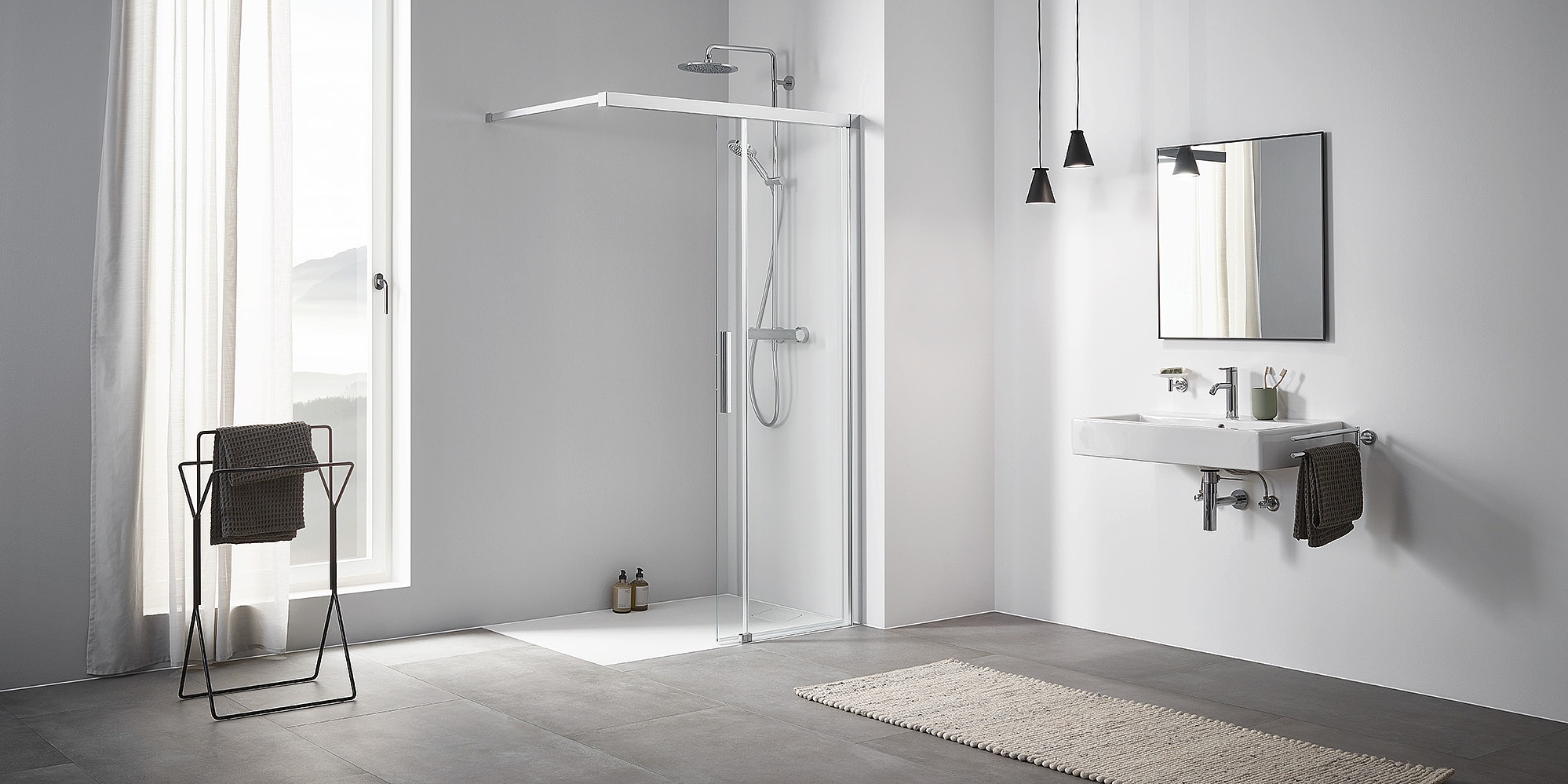 Kermi profile shower enclosure, NICA WALK-IN Wall sliding door with wall profile