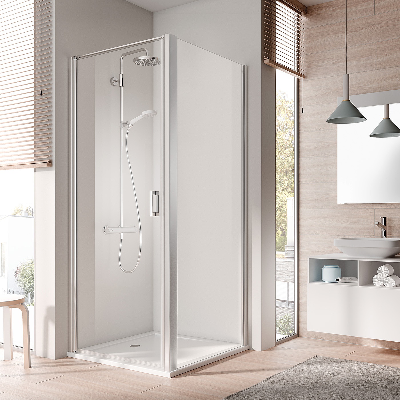 Paroi de douche à profilé Kermi avec porte pivotante à 1 vantail CADA XS