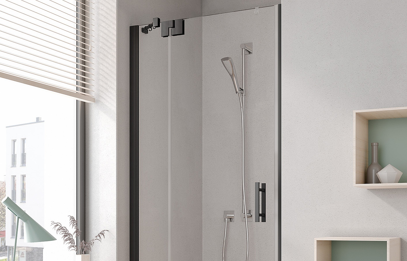 Kermi hinged shower enclosure, FILIA XP single panel hinged door with fixed panel