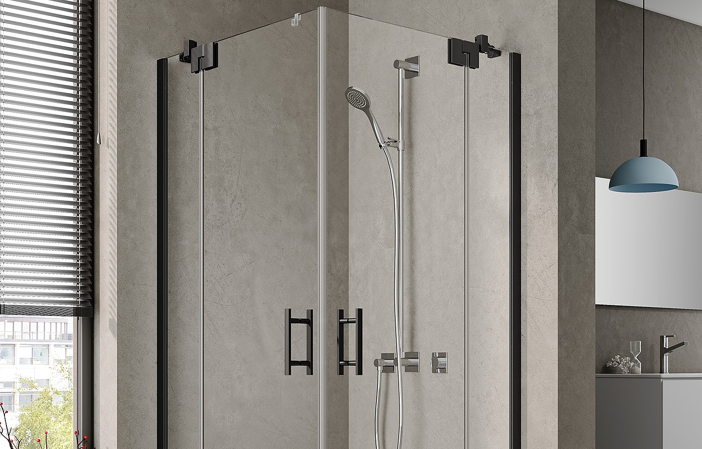 Kermi hinged shower enclosure, FILIA XP two-part corner entry (two-part hinged doors with fixed panels) – half part