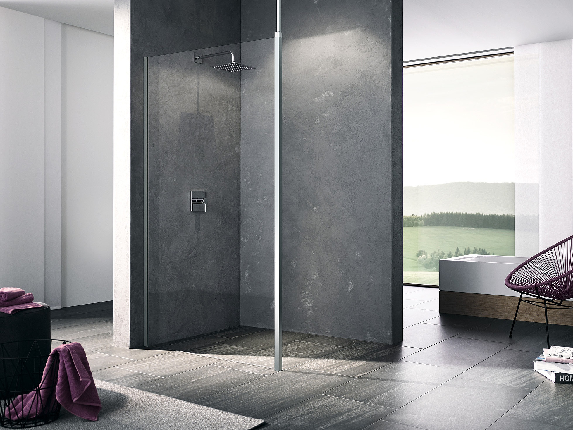 Paroi de douche Kermi Walk-In avec WALK-IN XB Wall avec stabilisateur plafond variable