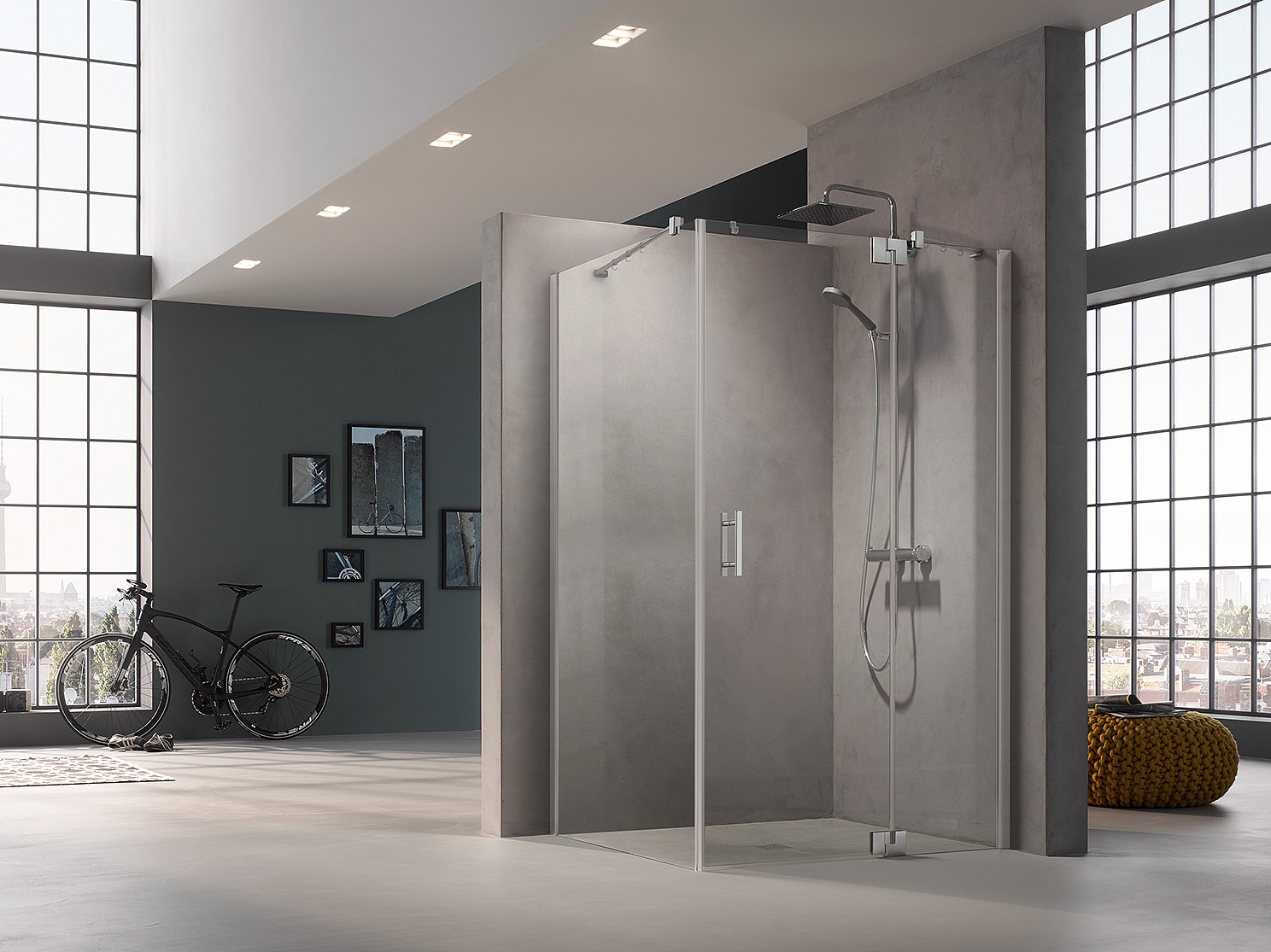 Kermi hinged shower enclosure, FILIA XP single panel hinged door with fixed panel