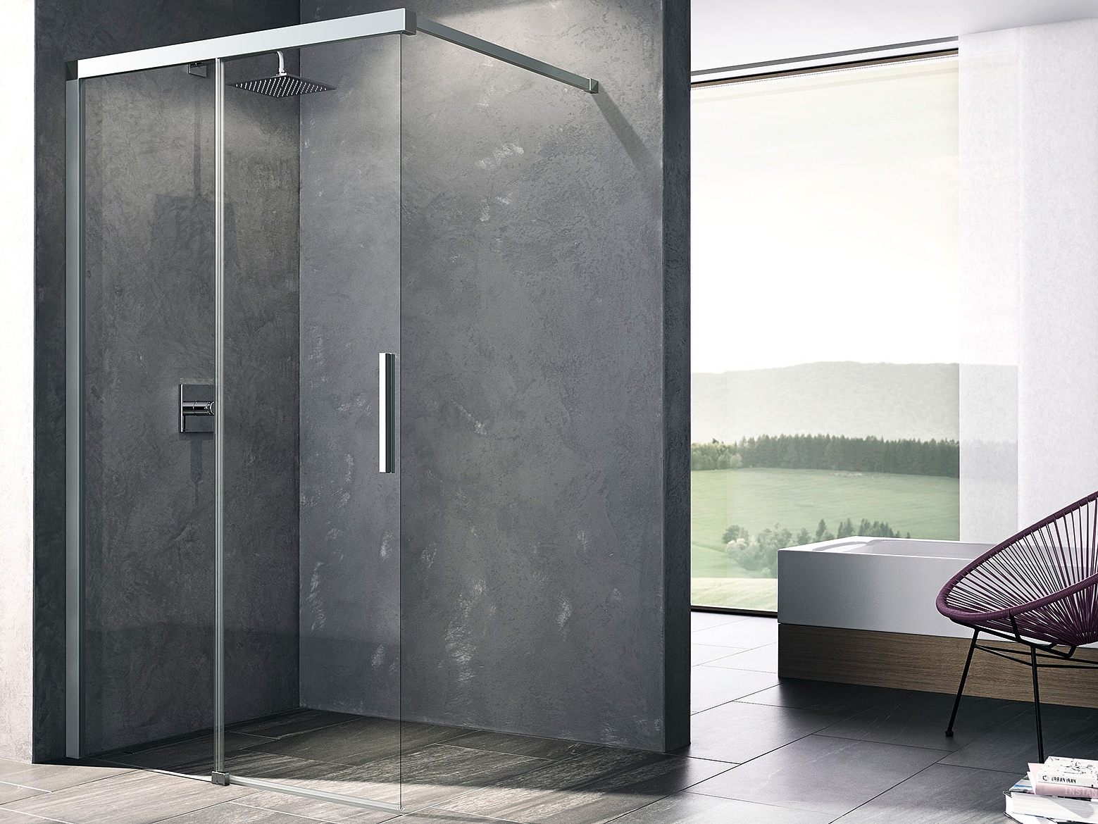 Paroi de douche Kermi avec porte NICA WALK-IN Wall coulissante avec profilé mural