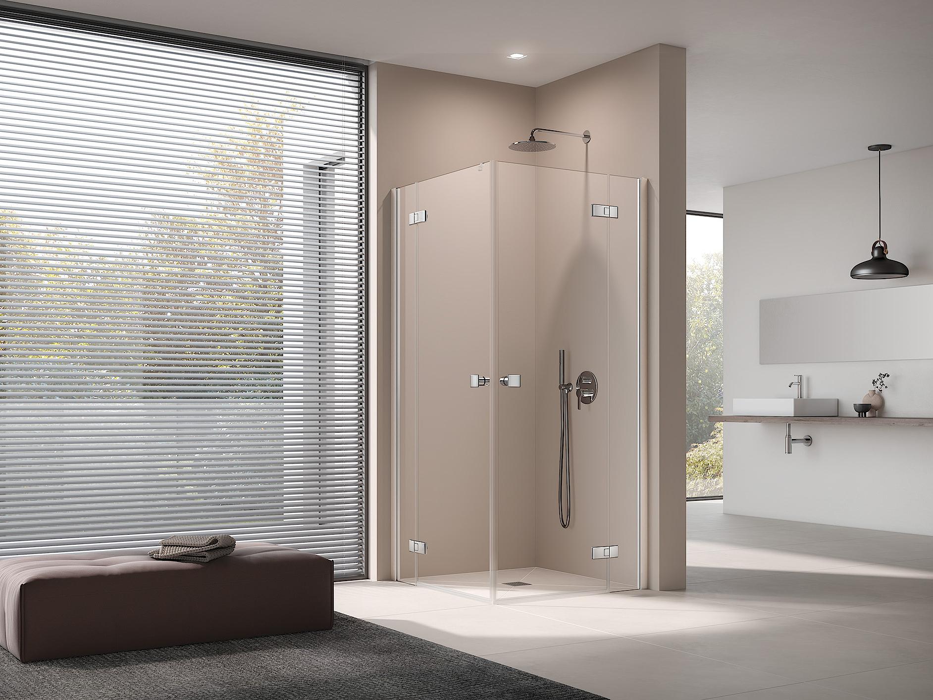 Kermi shower enclosure MENA two-part corner entry (two-part hinged doors with fixed panels) – half part with wall profile