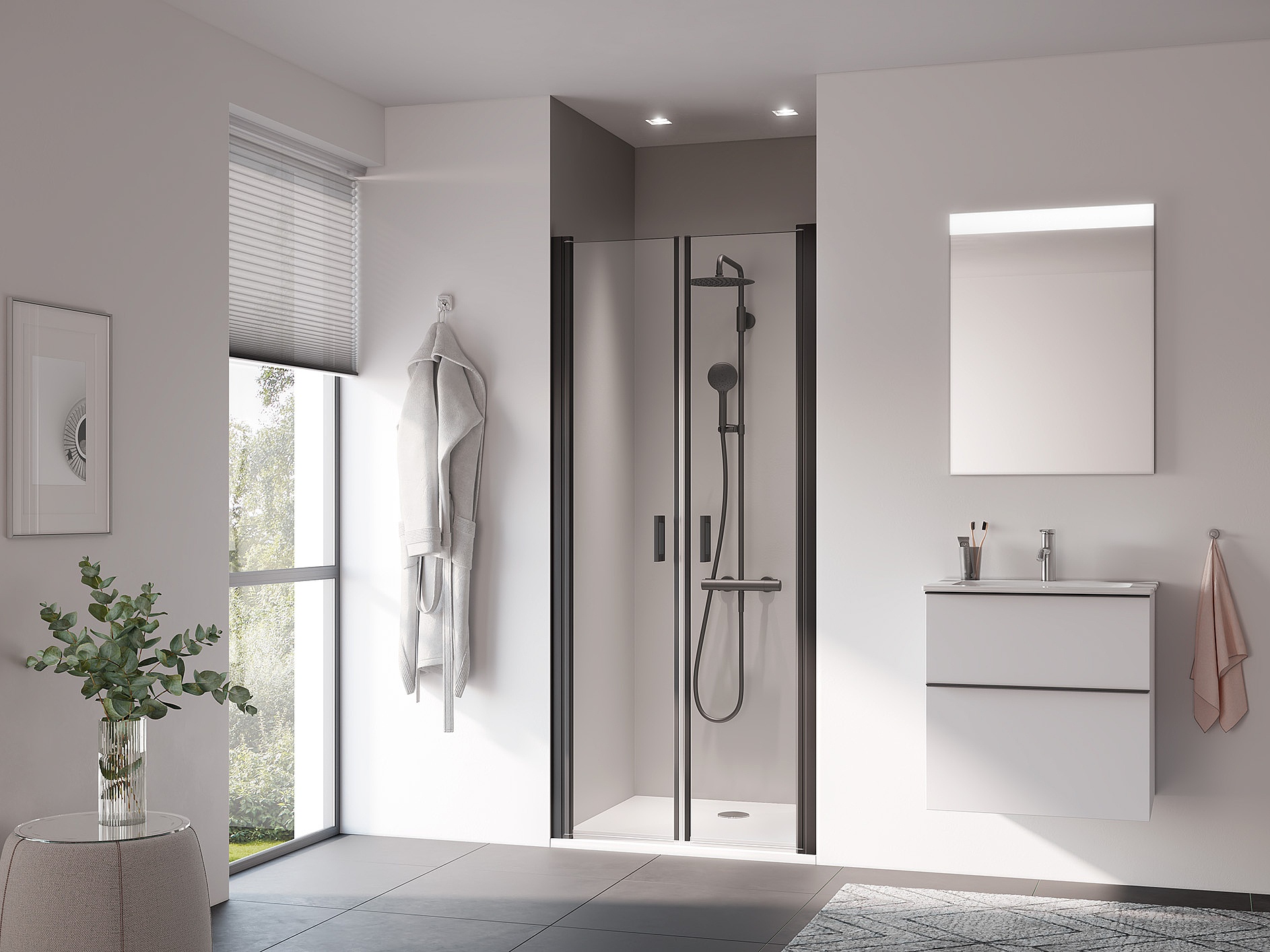 Paroi de douche à profilé Kermi avec porte pivotante CADA XS Noir