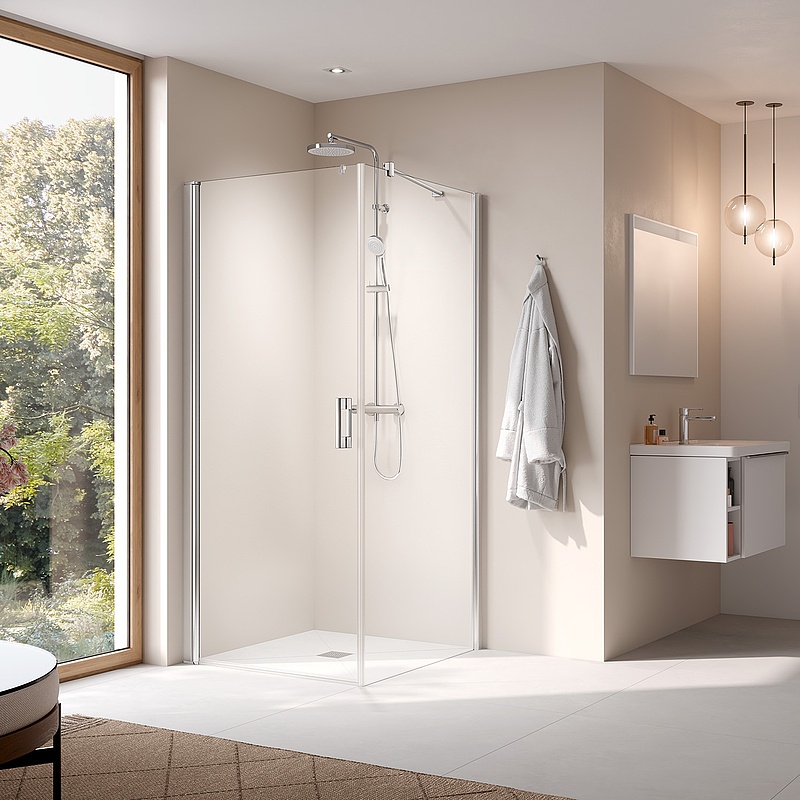 Kermi profile shower enclosure, PEGA single panel hinged door with side wall