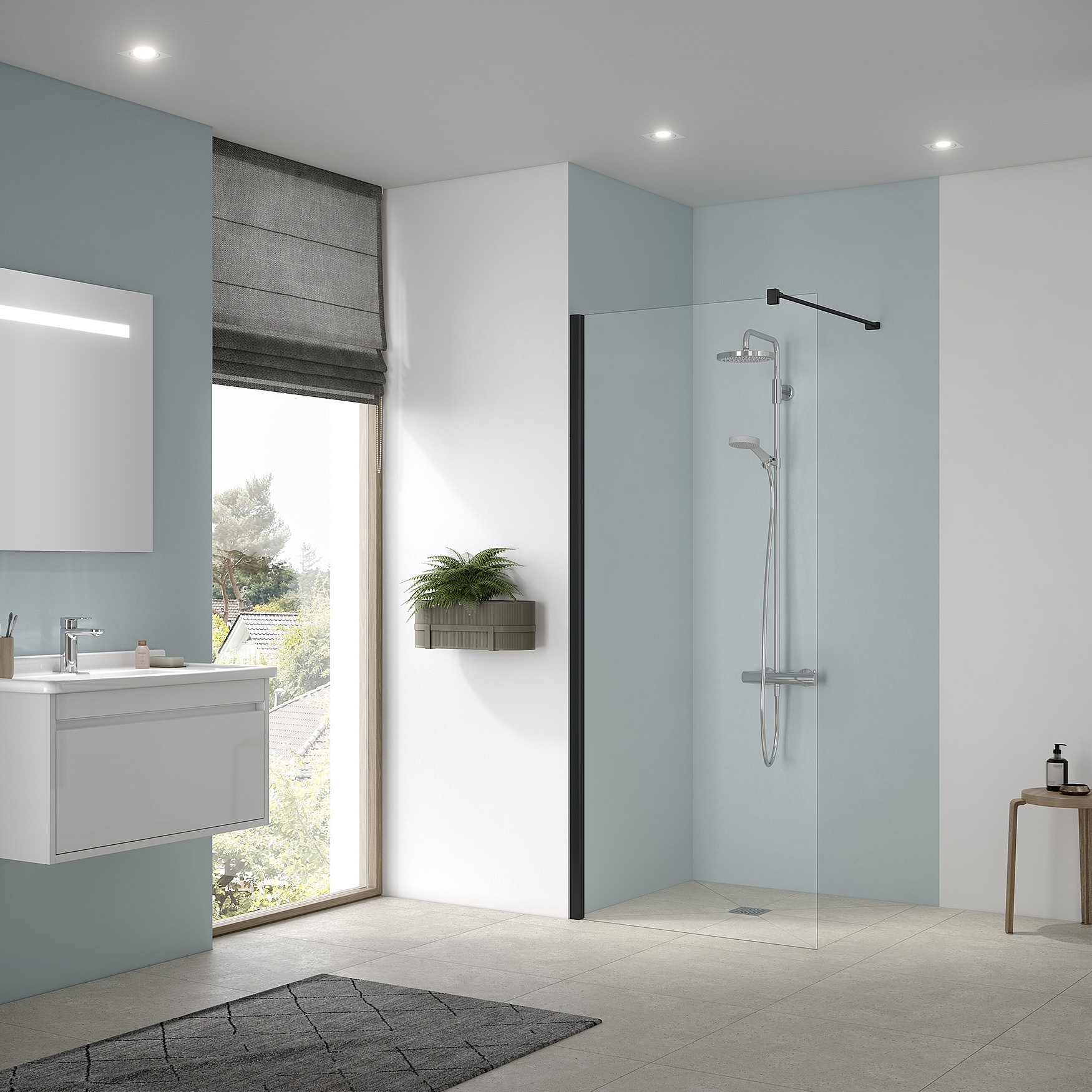 Paroi de douche à profilé Kermi avec CADA XS WALK-IN Wall Noir