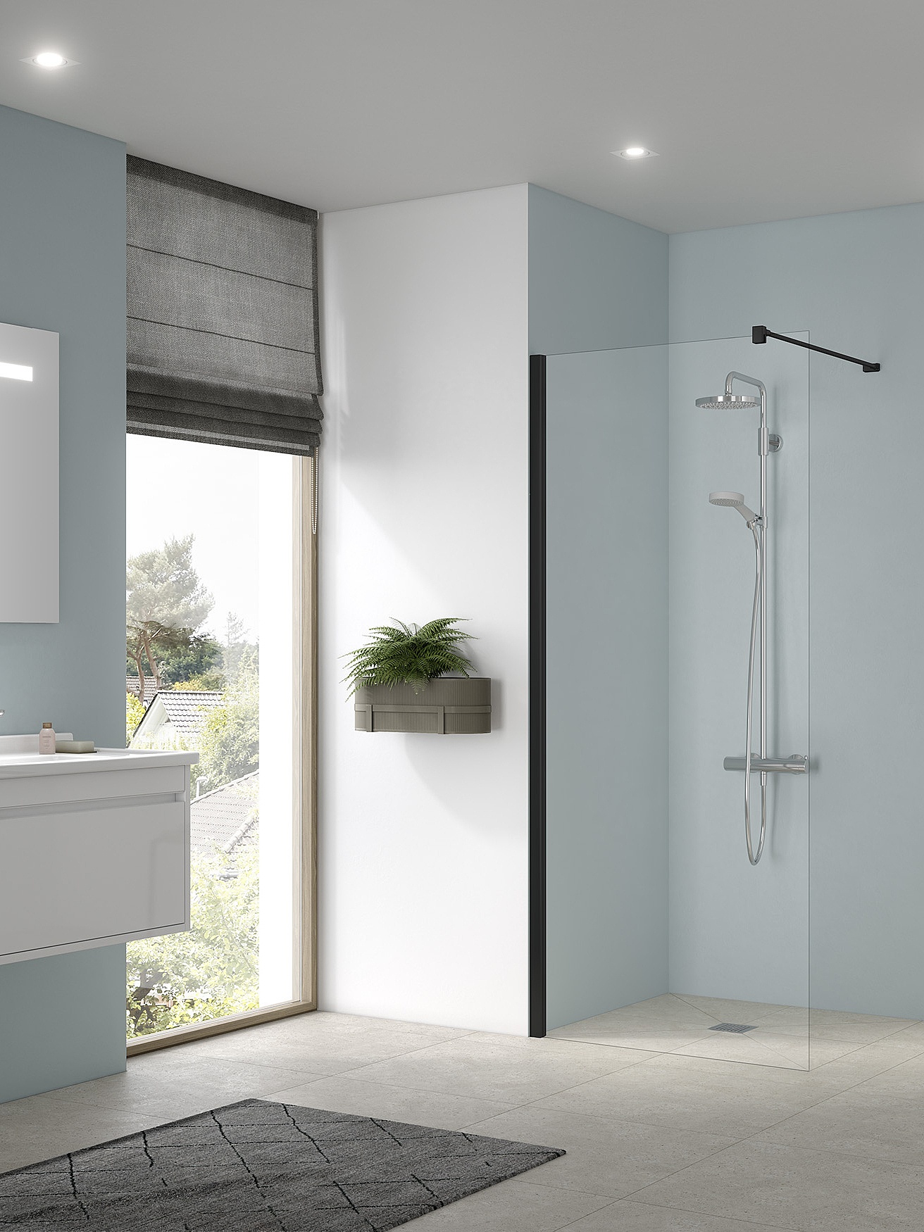 Paroi de douche à profilé Kermi avec CADA XS WALK-IN Wall Noir