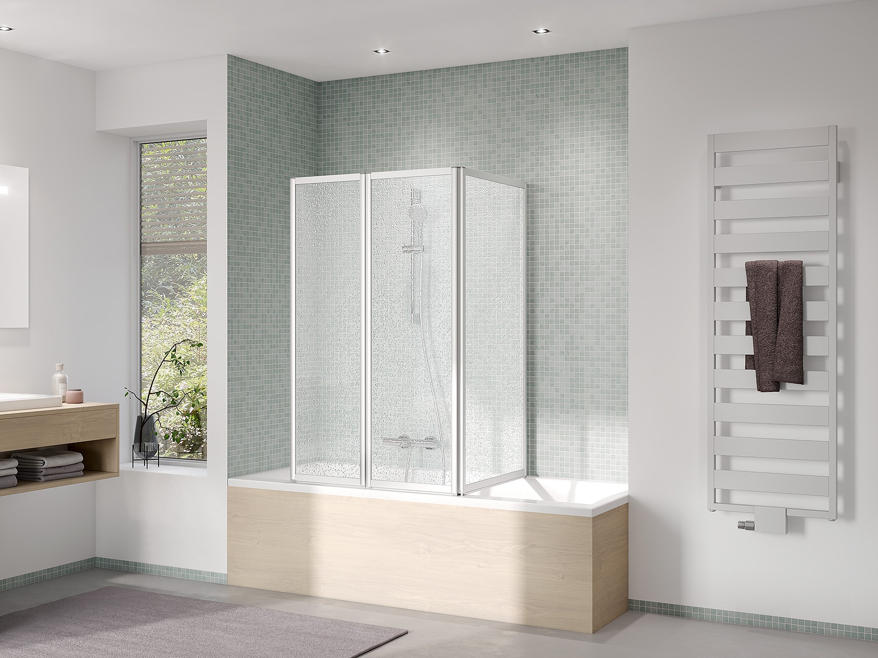 Kermi shower enclosure, VARIO 2000 three-panel folding screen on bathtub