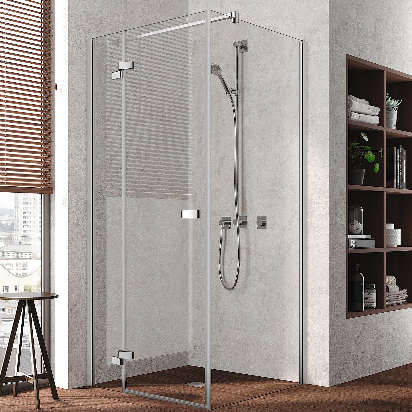 Kermi hinged shower enclosure, TUSCA single panel hinged door with fixed panel with wall profile