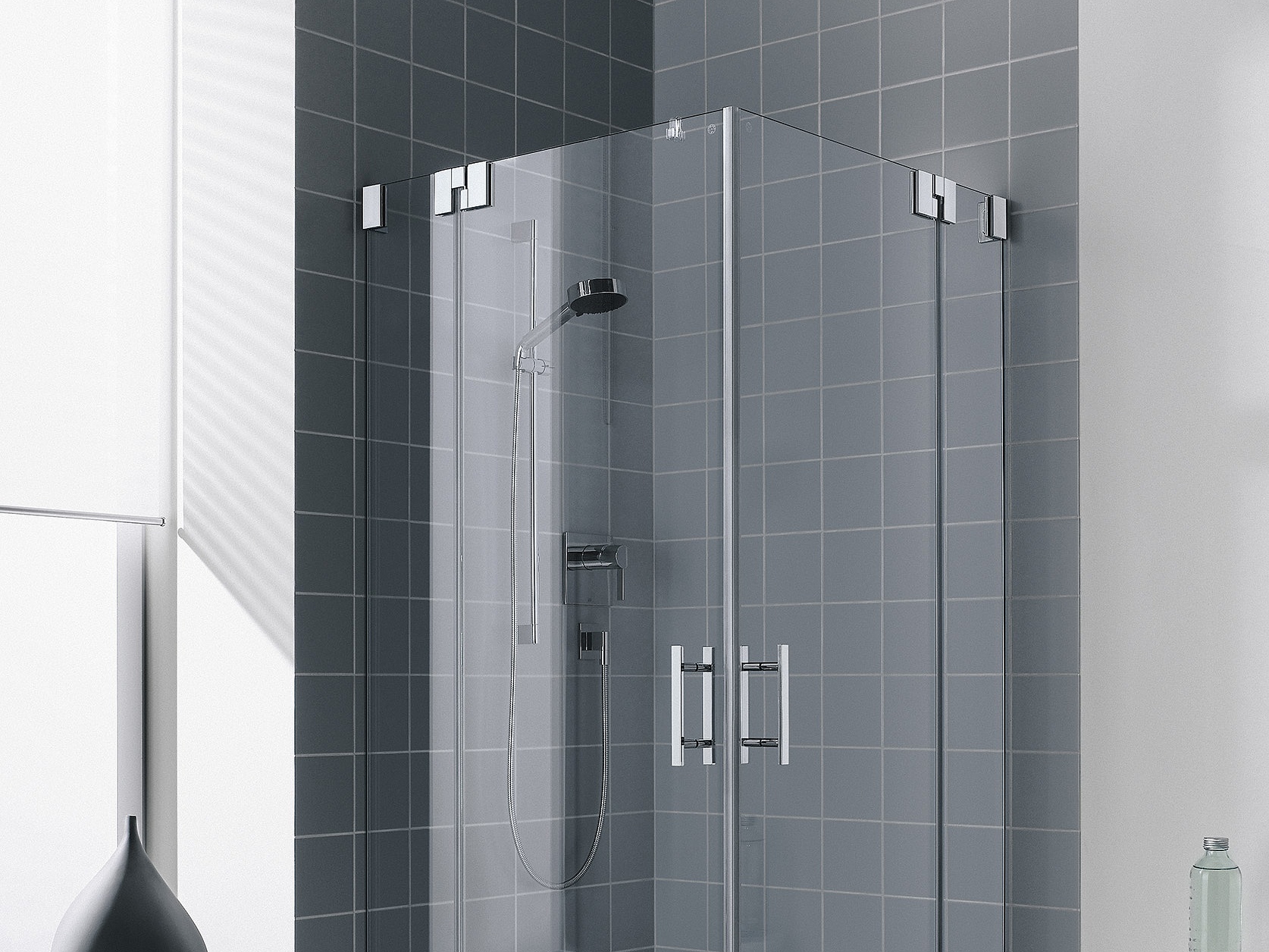 Kermi hinged shower enclosure, FILIA two-part corner entry (two-part hinged doors with fixed panels) – half part