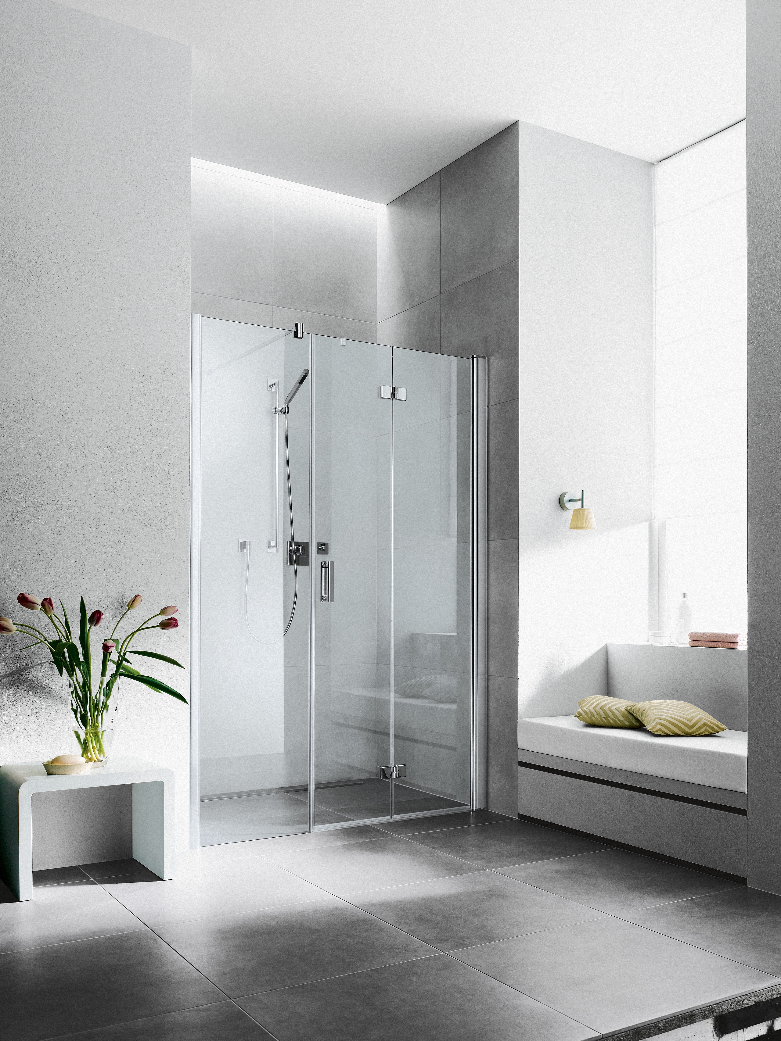 Kermi profile shower enclosure, DIGA hinged folding door and fixed panel