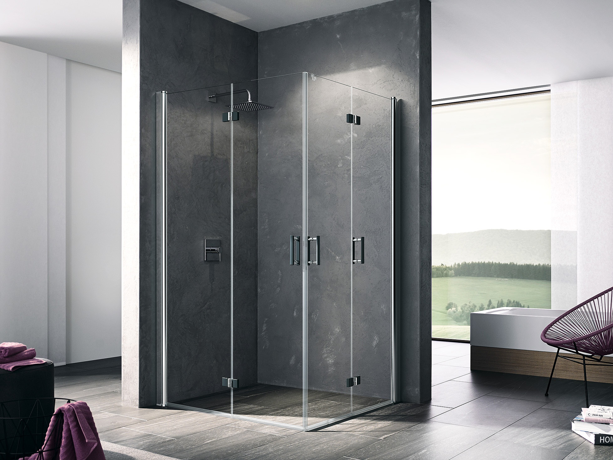 Kermi profile shower enclosure, DIGA two-part corner entry (hinged folding doors) – half part