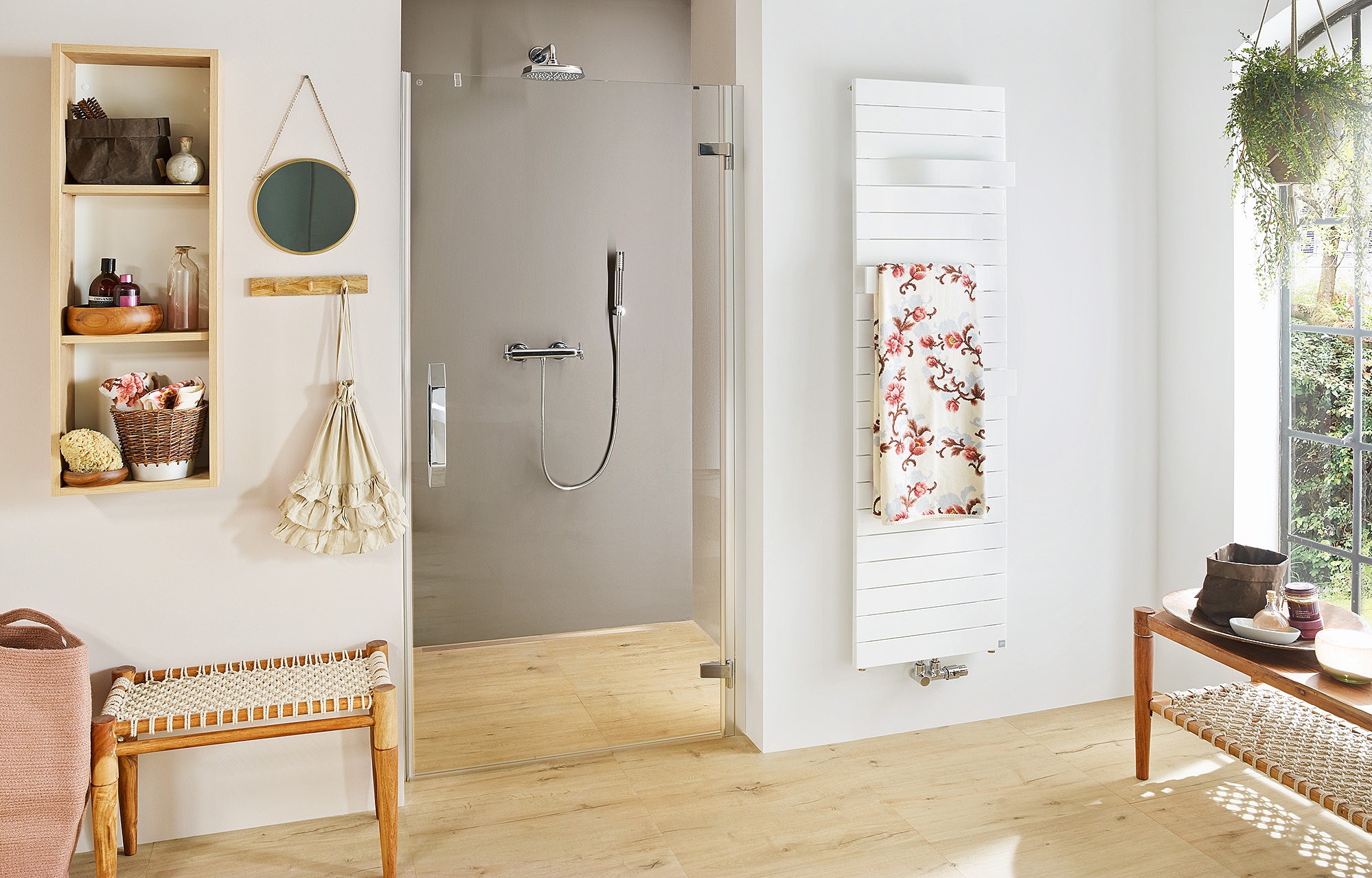 Kermi hinged shower enclosure, TUSCA single panel hinged door with hinge and wall profile