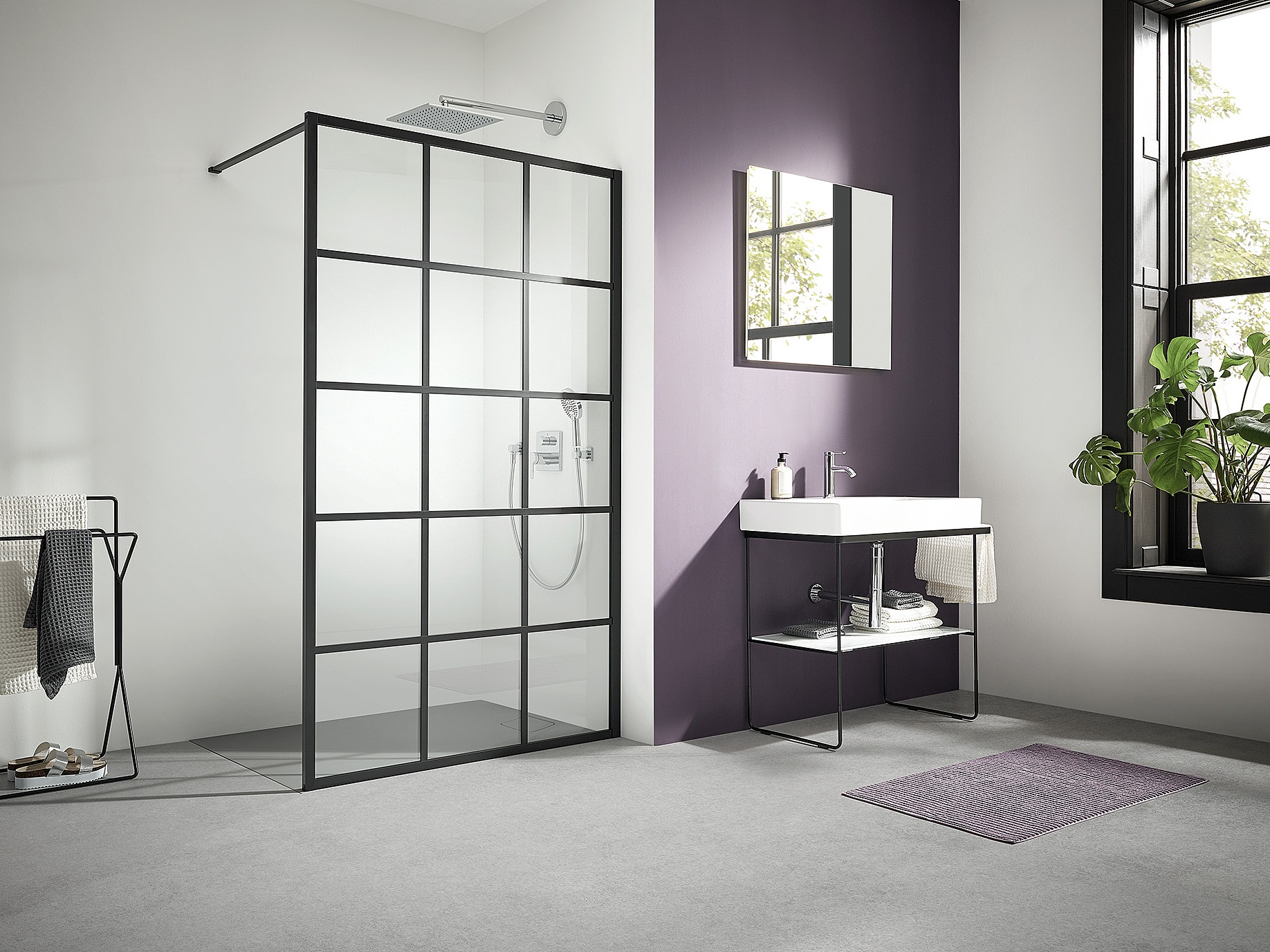 Paroi de douche Walk-In Kermi avec WALK-IN XD Wall avec profilé Loft