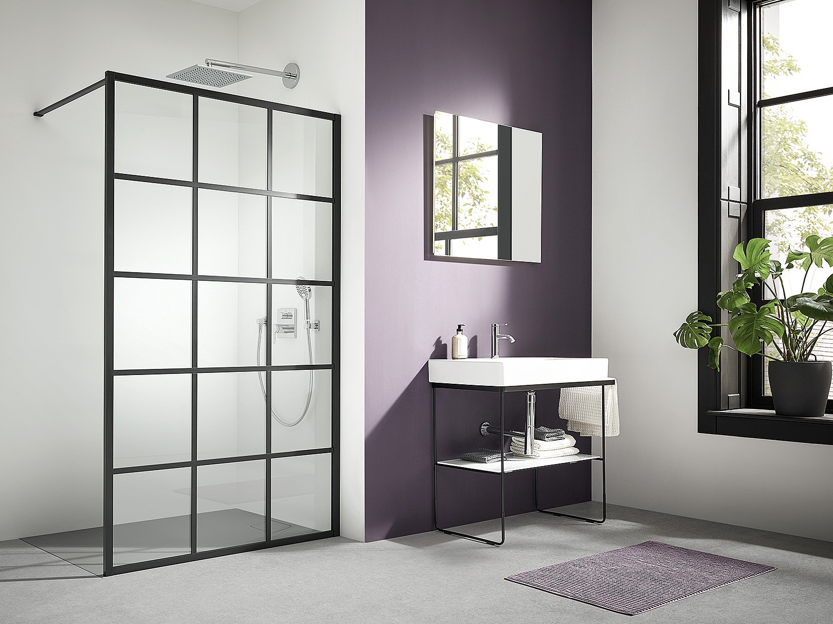 Paroi de douche Walk-In Kermi avec WALK-IN XD Wall avec profilé Loft