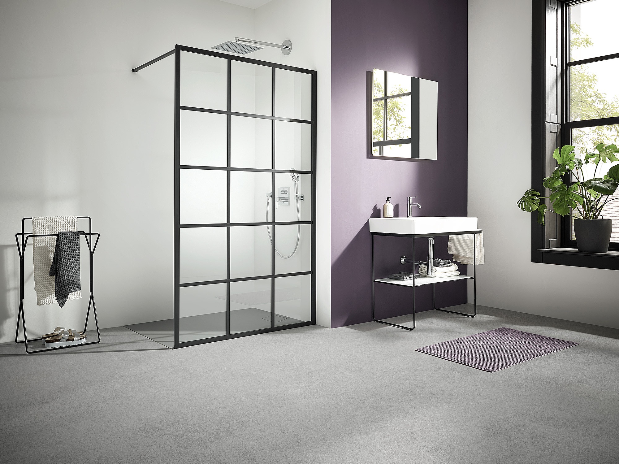 Paroi de douche Walk-In Kermi avec WALK-IN XD Wall avec profilé Loft