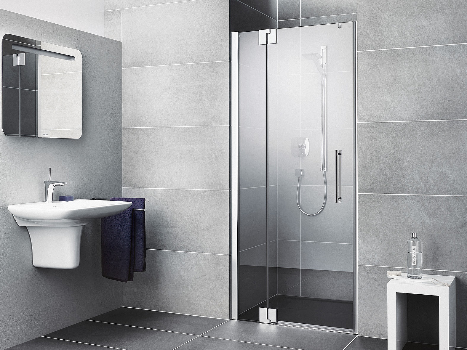 Kermi hinged shower enclosure, PASA XP single panel hinged door with fixed panel