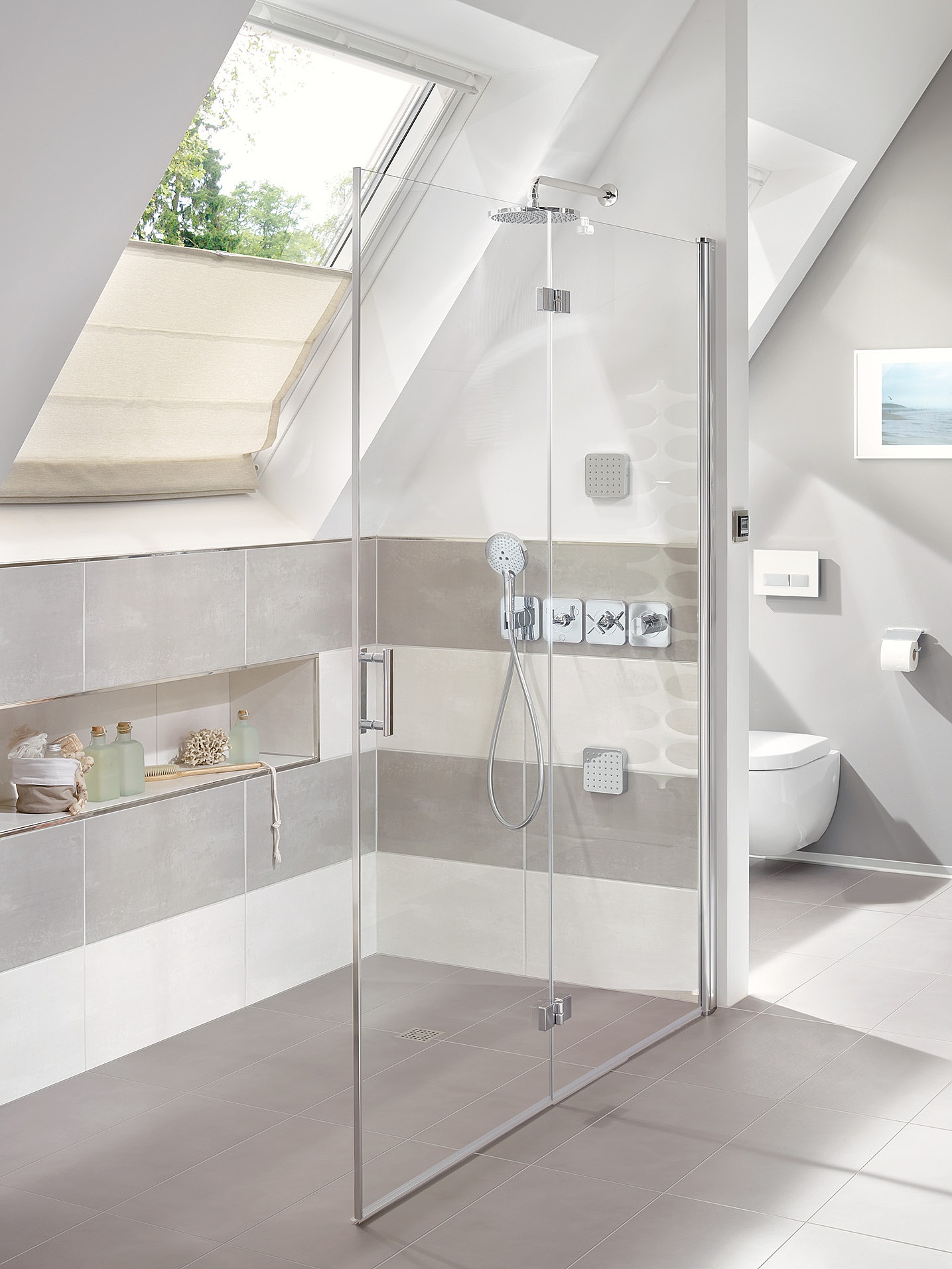 Kermi profile shower enclosure, DIGA WALK-IN Wall hinged folding door