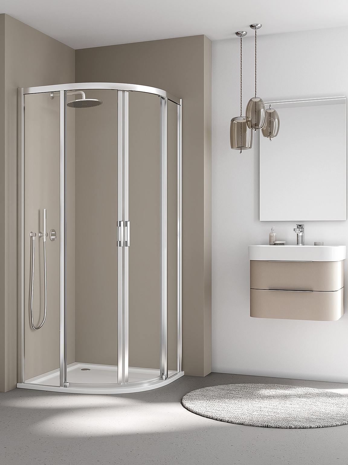 Kermi profile shower enclosure, LIGA quadrant shower enclosure (off-floor sliding doors)