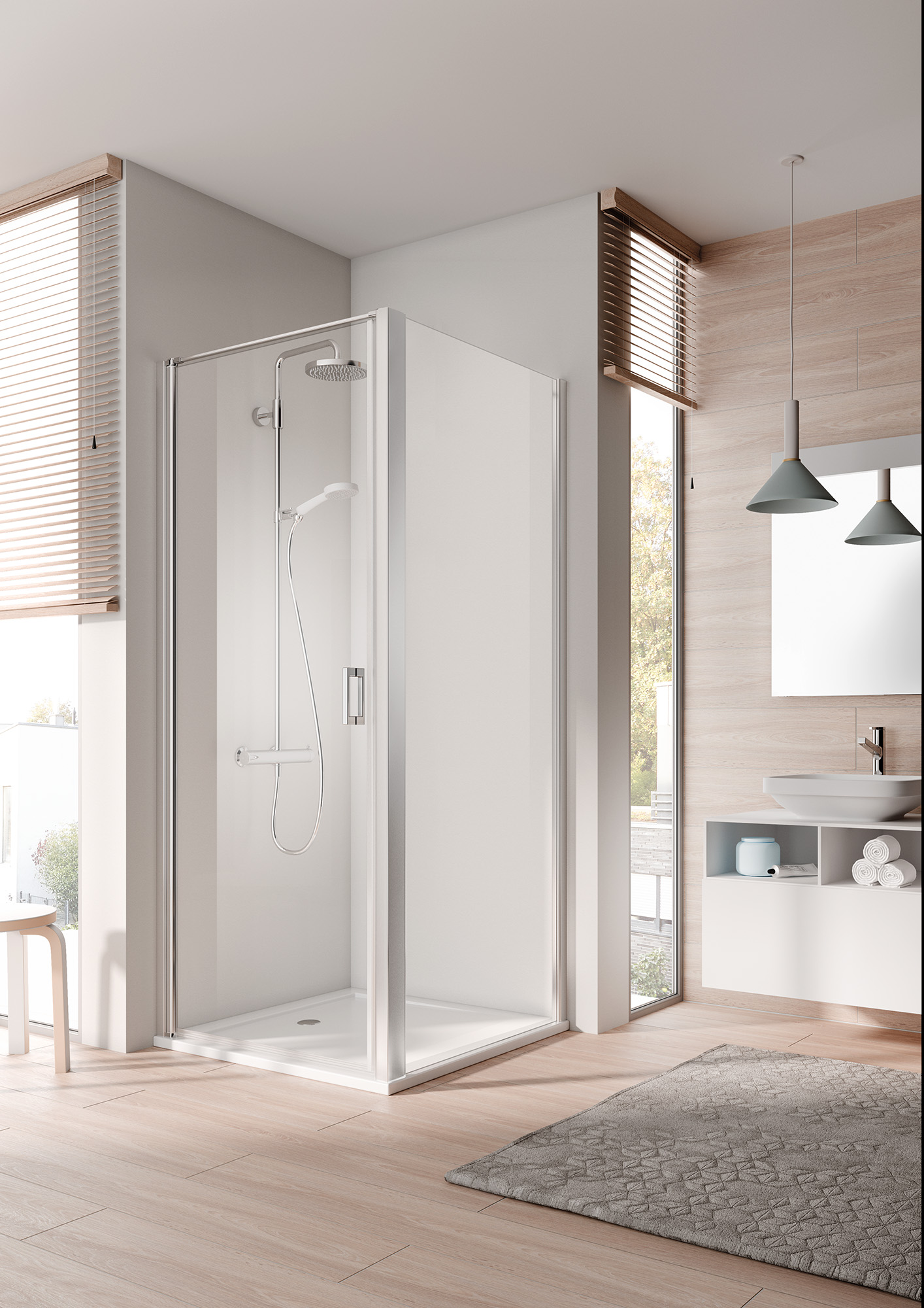 Paroi de douche à profilé Kermi avec porte pivotante à 1 vantail CADA XS