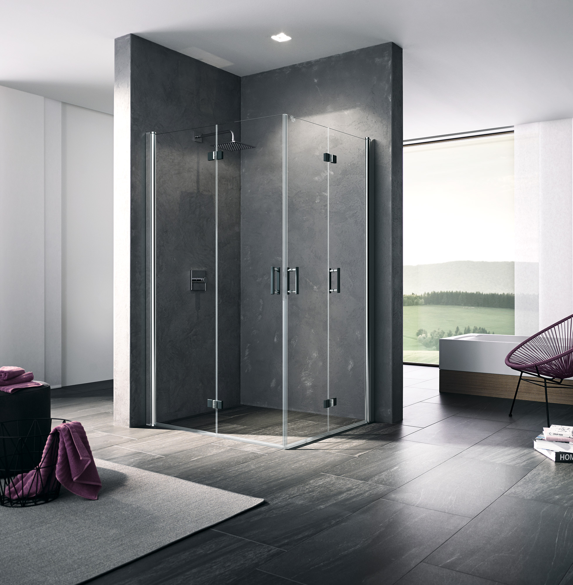 Kermi profile shower enclosure, DIGA two-part corner entry (hinged folding doors) – half part