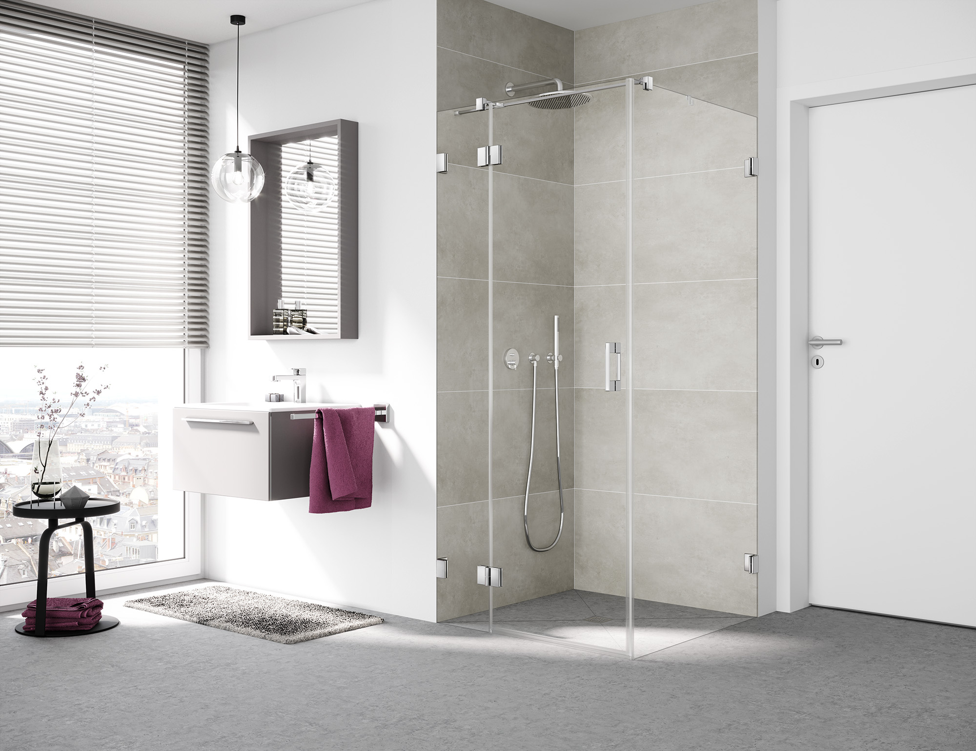 Kermi hinged shower enclosure, LIGA hinged door with fixed panel with wall hinge