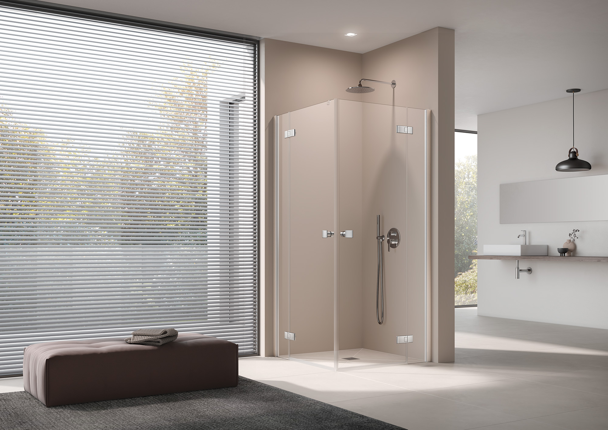 Kermi shower enclosure MENA two-part corner entry (two-part hinged doors with fixed panels) – half part with wall profile