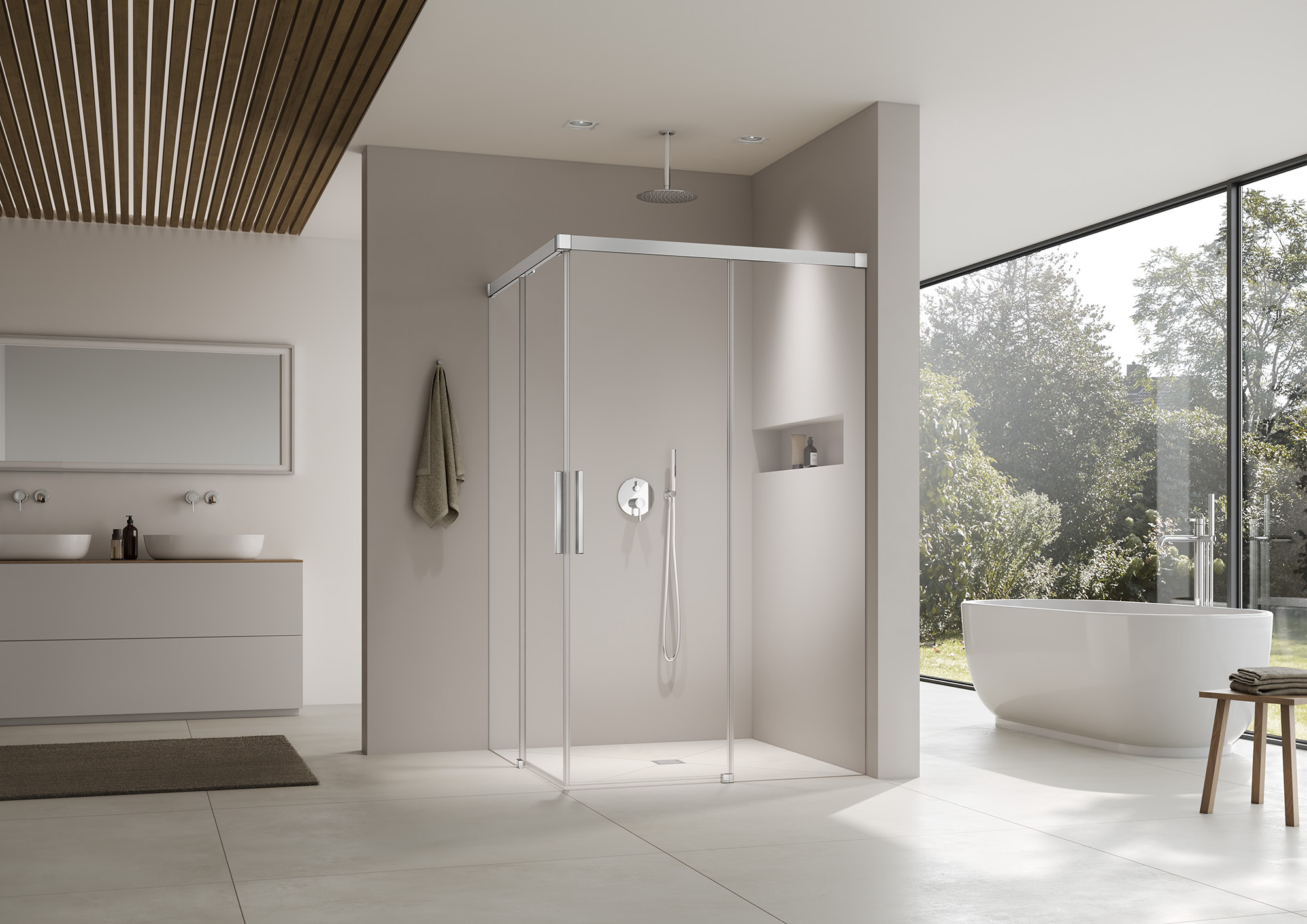 Kermi profile shower enclosure NICA two-part corner entry (off-floor sliding doors) without wall profile