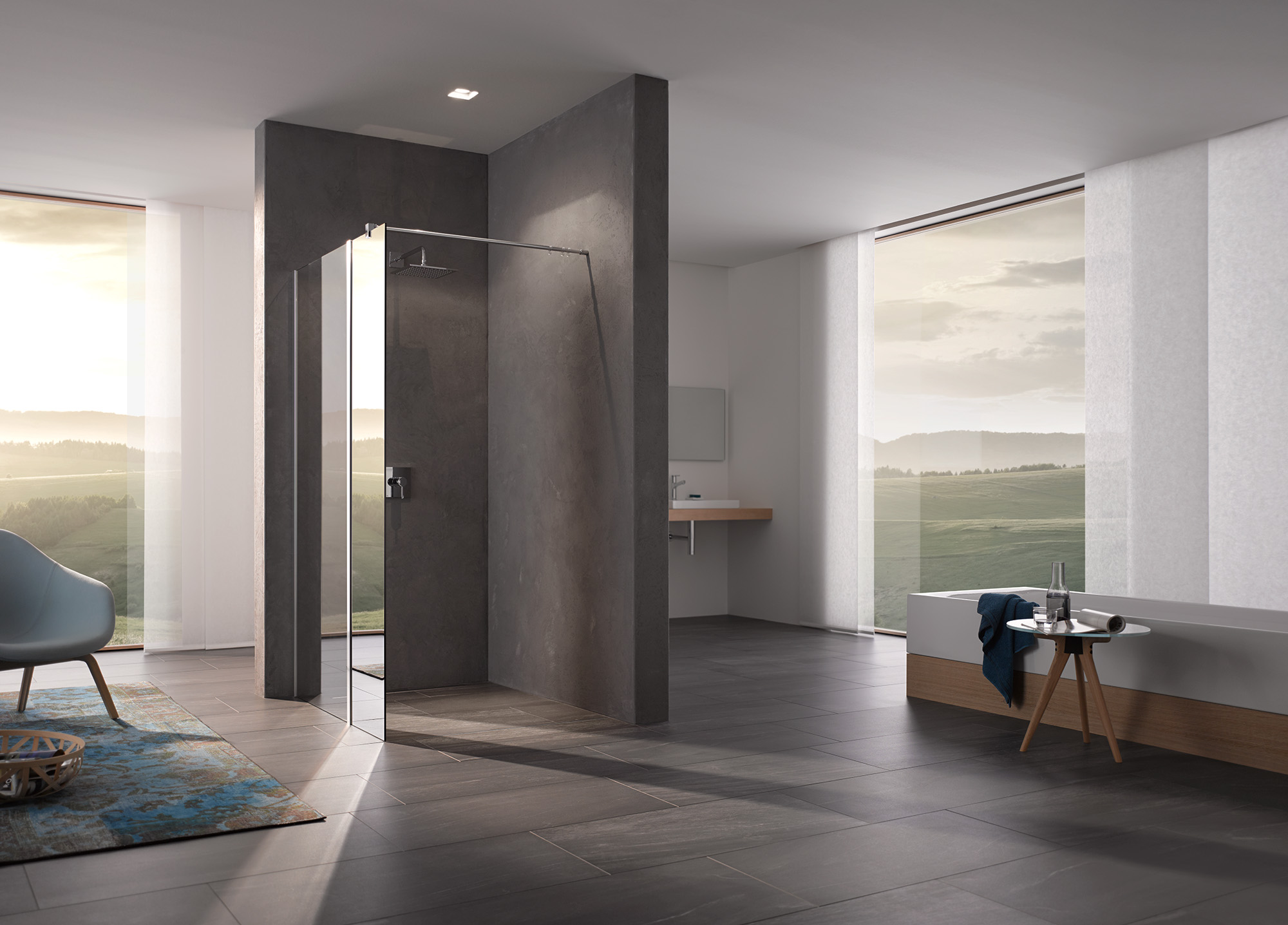 Kermi Walk-In shower enclosure, WALK-IN XB Wall with LINE drain